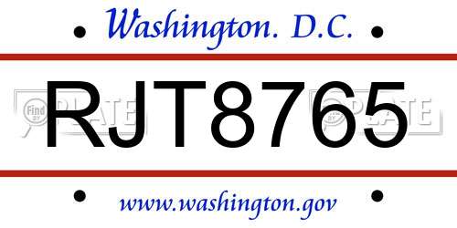 RJT8765 District Of Columbia License Plate