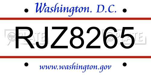 RJZ8265 District Of Columbia License Plate