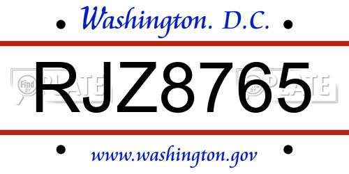 RJZ8765 District Of Columbia License Plate