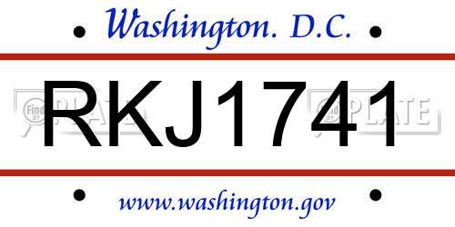 RKJ1741 District Of Columbia License Plate