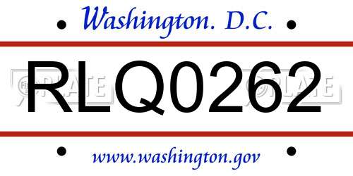 RLQ0262 District Of Columbia License Plate