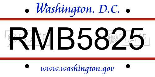 RMB5825 District Of Columbia License Plate