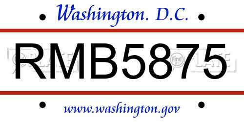 RMB5875 District Of Columbia License Plate