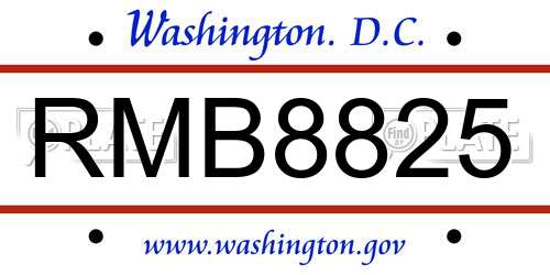 RMB8825 District Of Columbia License Plate