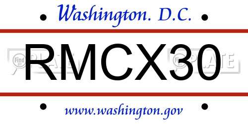 RMCX30 District Of Columbia License Plate