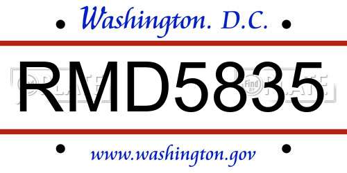 RMD5835 District Of Columbia License Plate