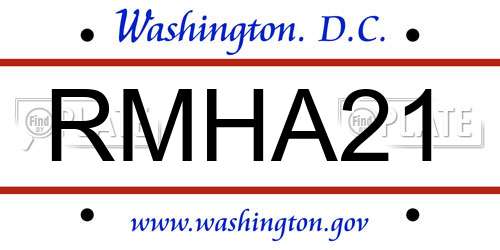 RMHA21 District Of Columbia License Plate