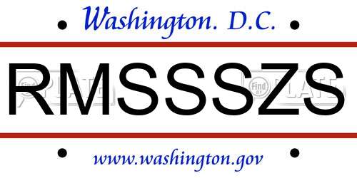 RMSSSZS District Of Columbia License Plate