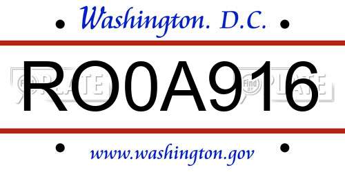 RO0A916 District Of Columbia License Plate