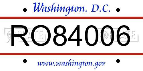 RO84006 District Of Columbia License Plate