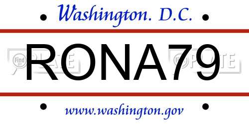 RONA79 District Of Columbia License Plate