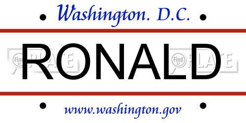 RONALD District Of Columbia License Plate