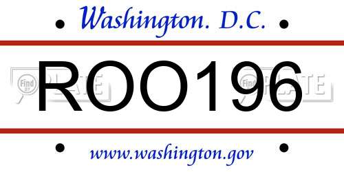 ROO196 District Of Columbia License Plate