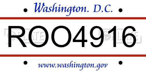 ROO4916 District Of Columbia License Plate