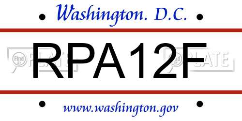 RPA12F District Of Columbia License Plate