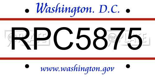 RPC5875 District Of Columbia License Plate