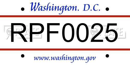 RPF0025 District Of Columbia License Plate