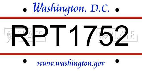 RPT1752 District Of Columbia License Plate
