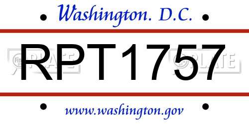 RPT1757 District Of Columbia License Plate