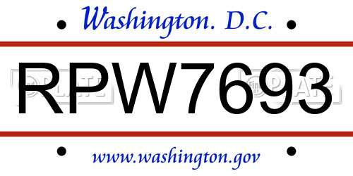 RPW7693 District Of Columbia License Plate