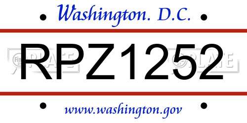 RPZ1252 District Of Columbia License Plate
