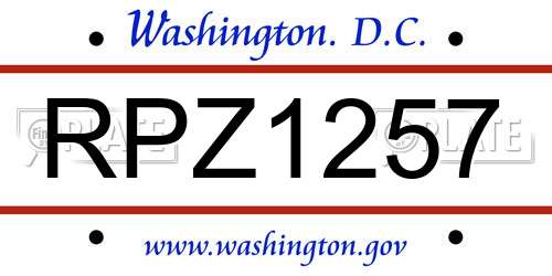 RPZ1257 District Of Columbia License Plate