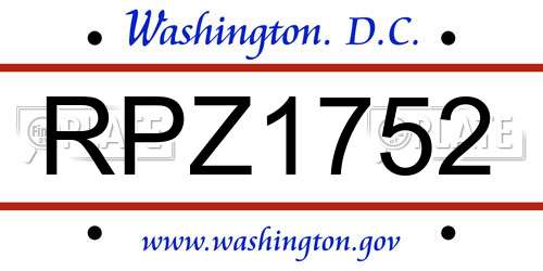 RPZ1752 District Of Columbia License Plate