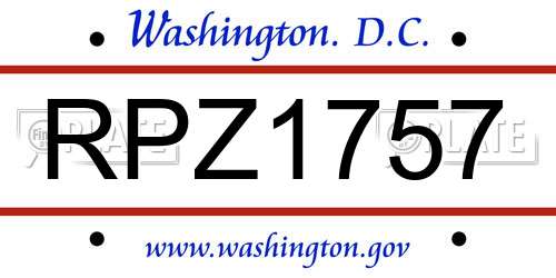 RPZ1757 District Of Columbia License Plate