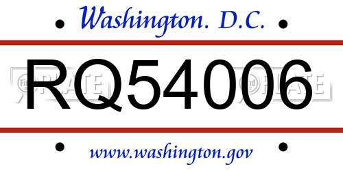 RQ54006 District Of Columbia License Plate