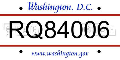 RQ84006 District Of Columbia License Plate