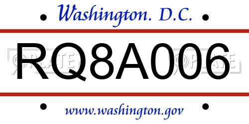 RQ8A006 District Of Columbia License Plate