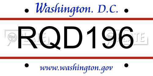 RQD196 District Of Columbia License Plate