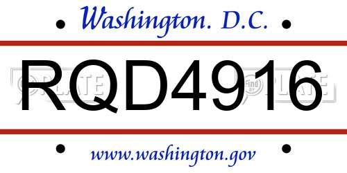 RQD4916 District Of Columbia License Plate