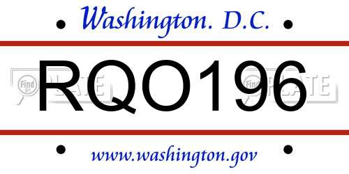 RQO196 District Of Columbia License Plate