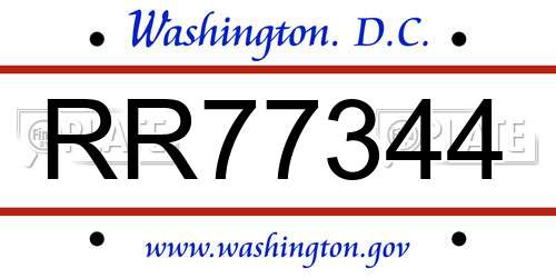 RR77344 District Of Columbia License Plate
