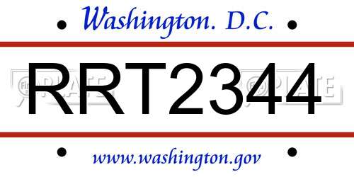 RRT2344 District Of Columbia License Plate