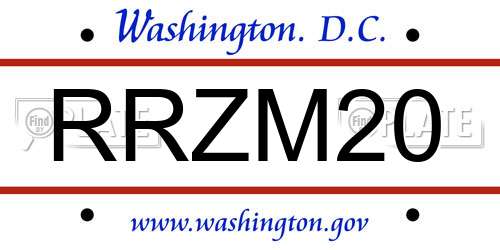RRZM20 District Of Columbia License Plate