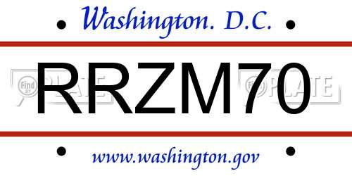 RRZM70 District Of Columbia License Plate