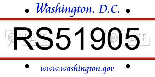RS51905 District Of Columbia License Plate