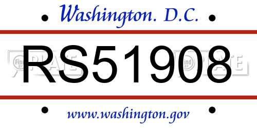 RS51908 District Of Columbia License Plate