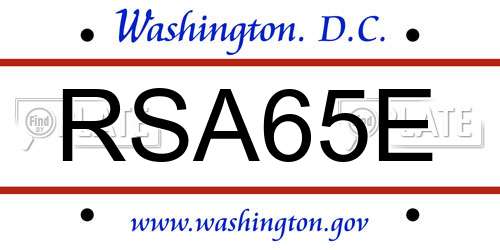 RSA65E District Of Columbia License Plate