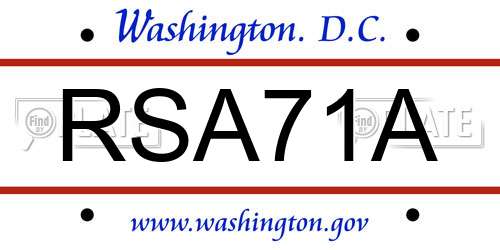 RSA71A District Of Columbia License Plate