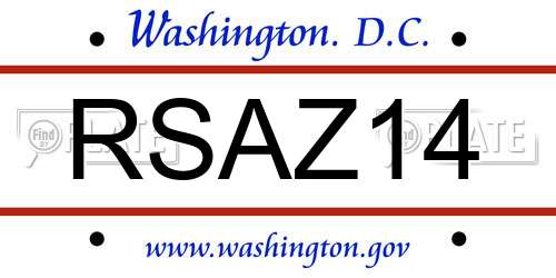 RSAZ14 District Of Columbia License Plate