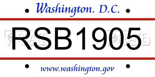 RSB1905 District Of Columbia License Plate
