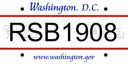 RSB1908 District Of Columbia License Plate