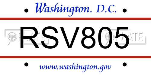 RSV805 District Of Columbia License Plate