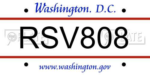 RSV808 District Of Columbia License Plate