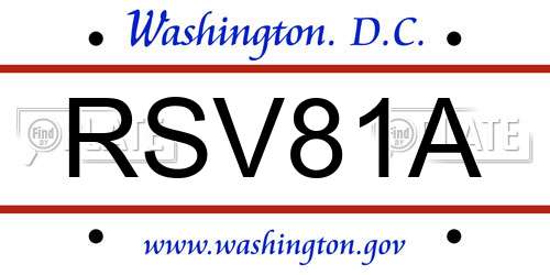 RSV81A District Of Columbia License Plate