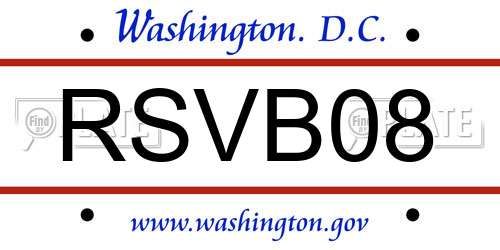 RSVB08 District Of Columbia License Plate