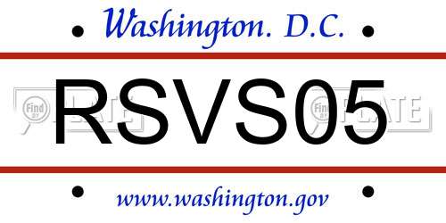 RSVS05 District Of Columbia License Plate